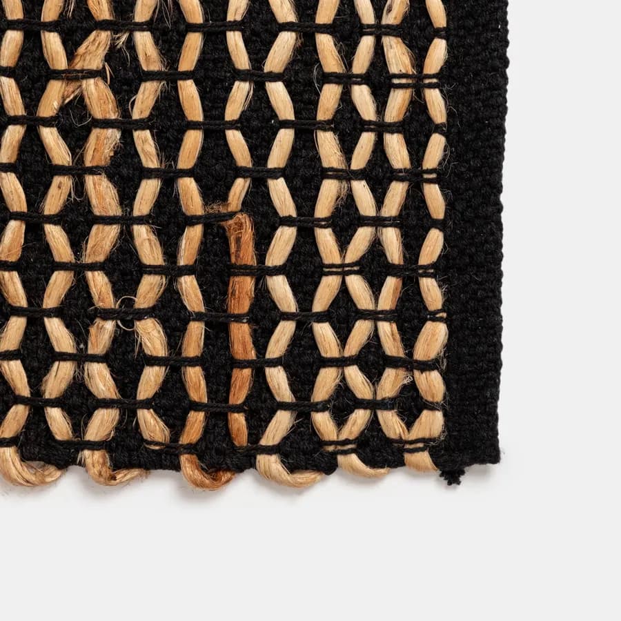 Tappeto 60x90 cm in cotone e juta naturale nero intrecciato
