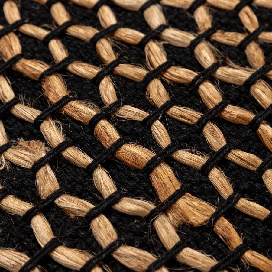 Tappeto 60x90 cm in cotone e juta naturale nero intrecciato
