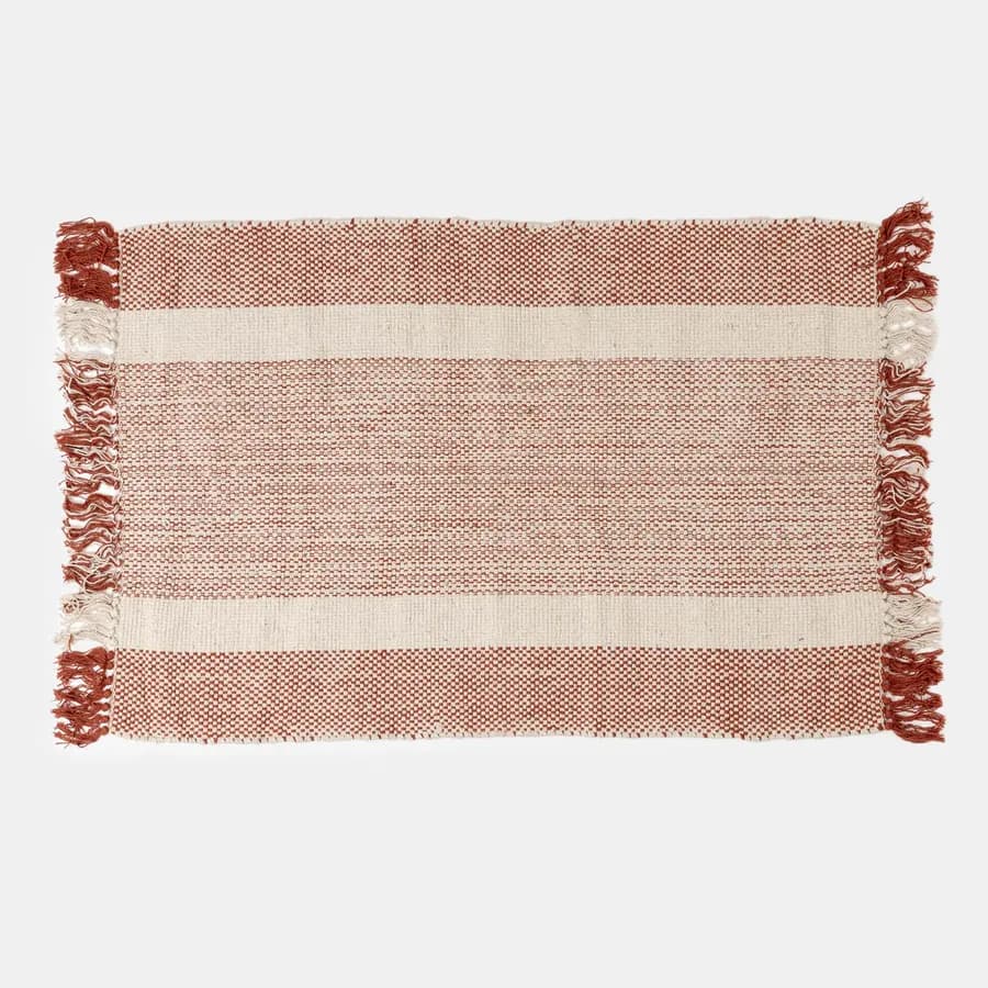 Tappeto 60x90 cm in cotone naturale e marrone con frange