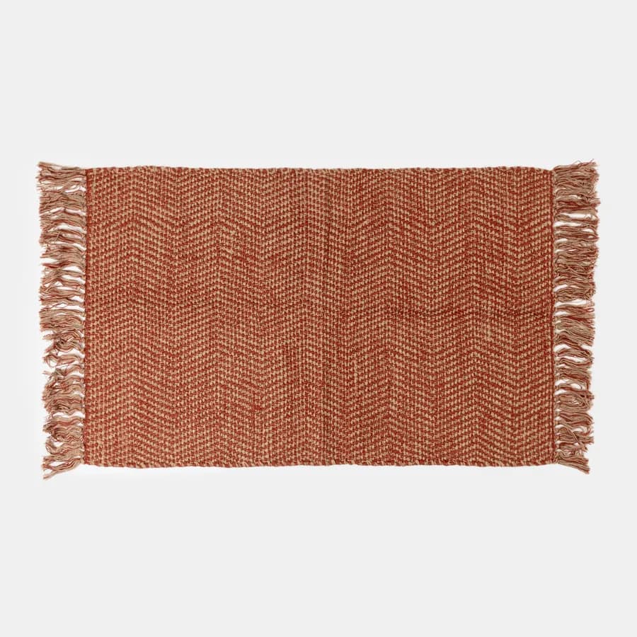 Tappeto 60x90 cm in cotone terracotta con frange