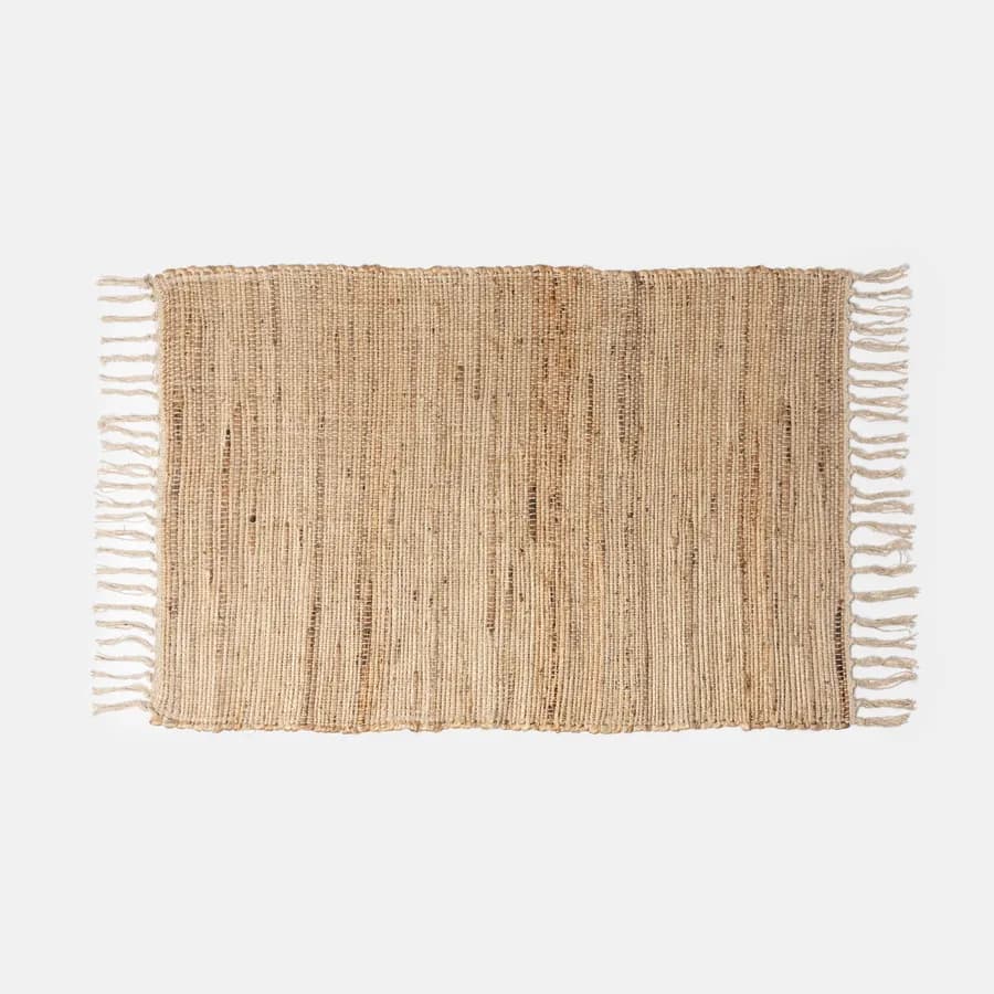 Tappeto 60x90 cm in juta e cotone naturale con frange chiare