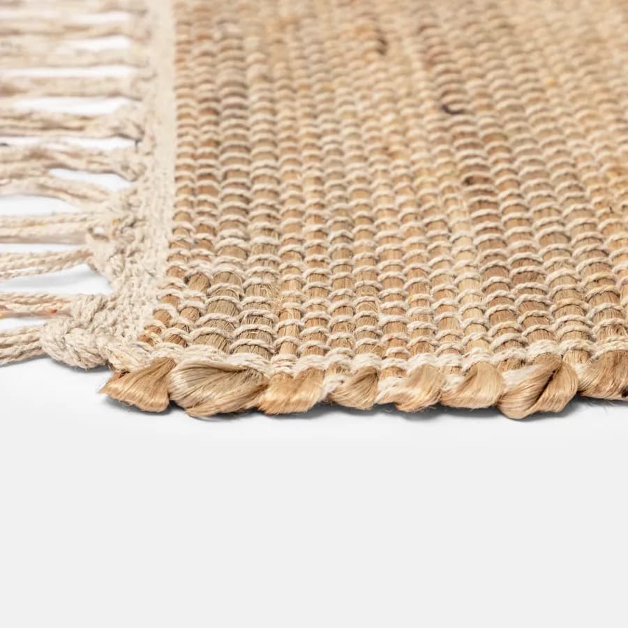Tappeto 60x90 cm in juta e cotone naturale con frange chiare