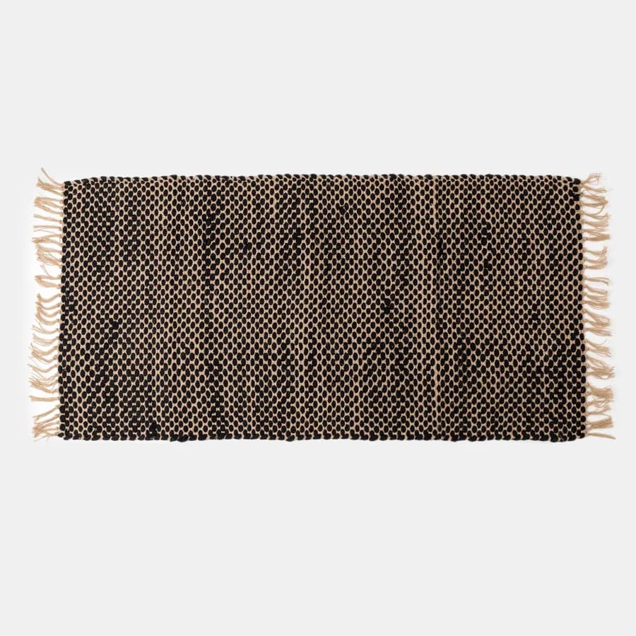 Tappeto 70x140 cm in cotone e juta naturale nero con frange