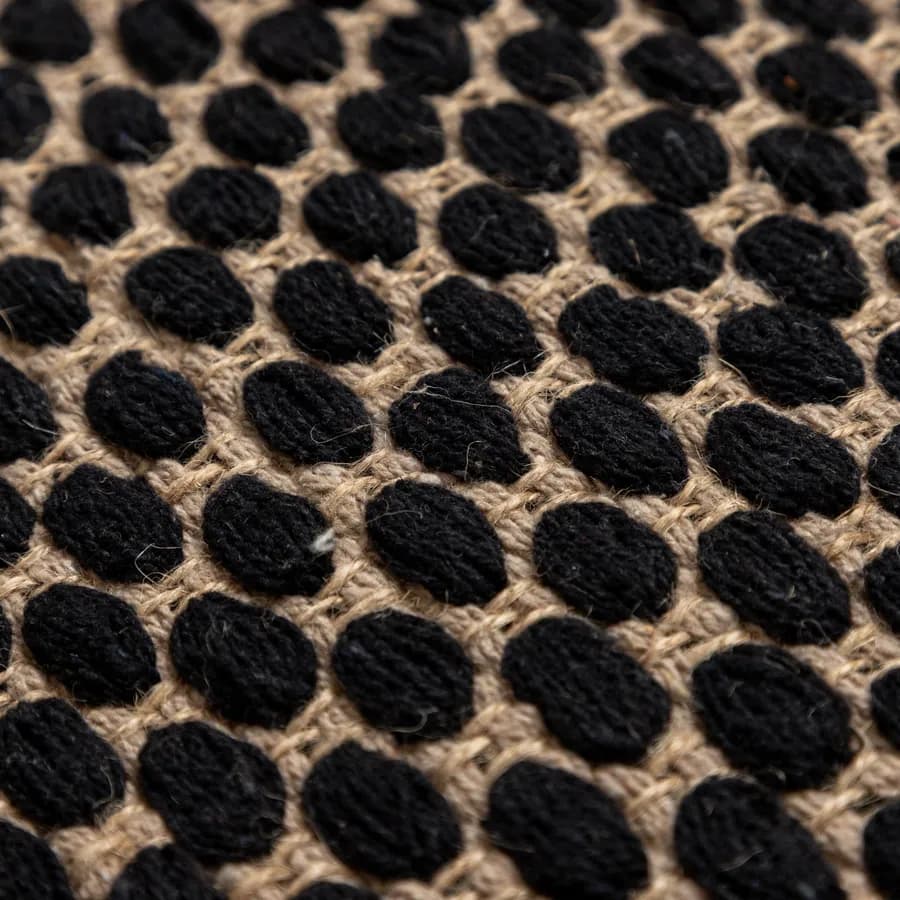 Tappeto 70x140 cm in cotone e juta naturale nero con frange