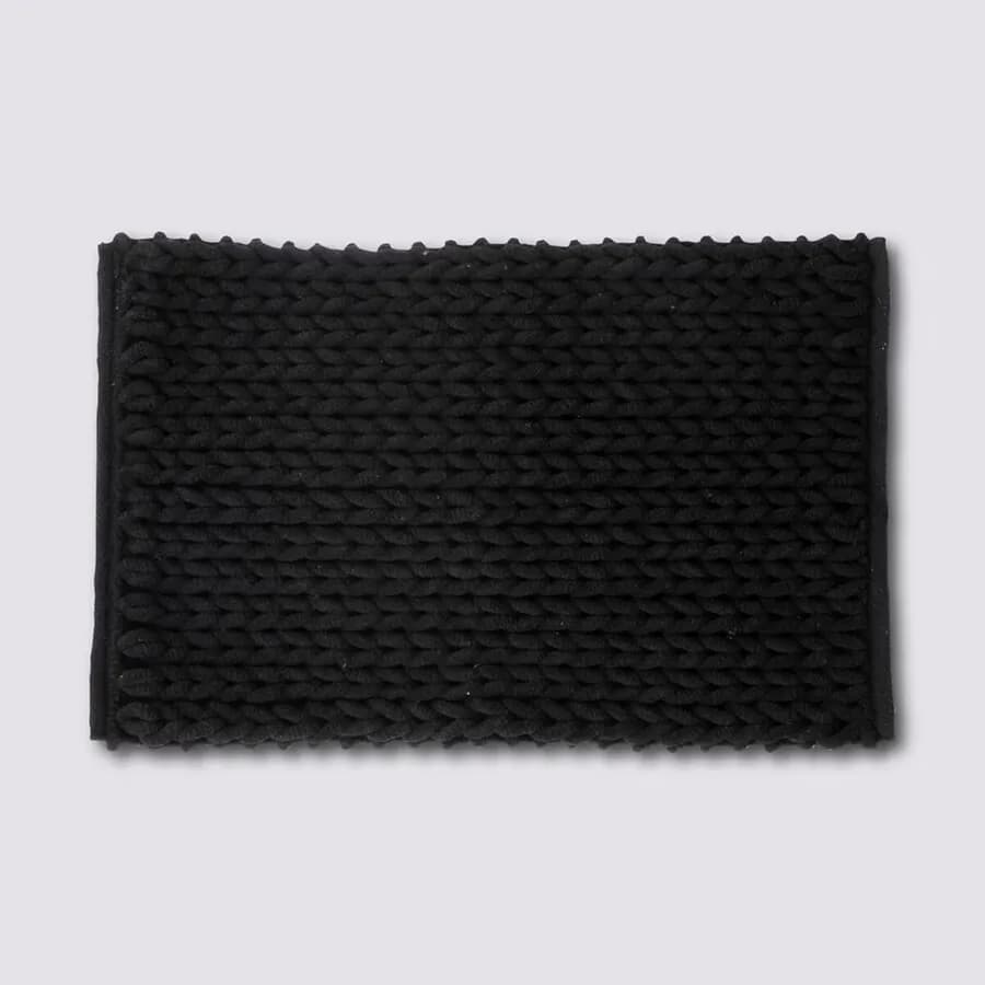 Tappeto da bagno 75x50 cm con lavorazione a spiga nero