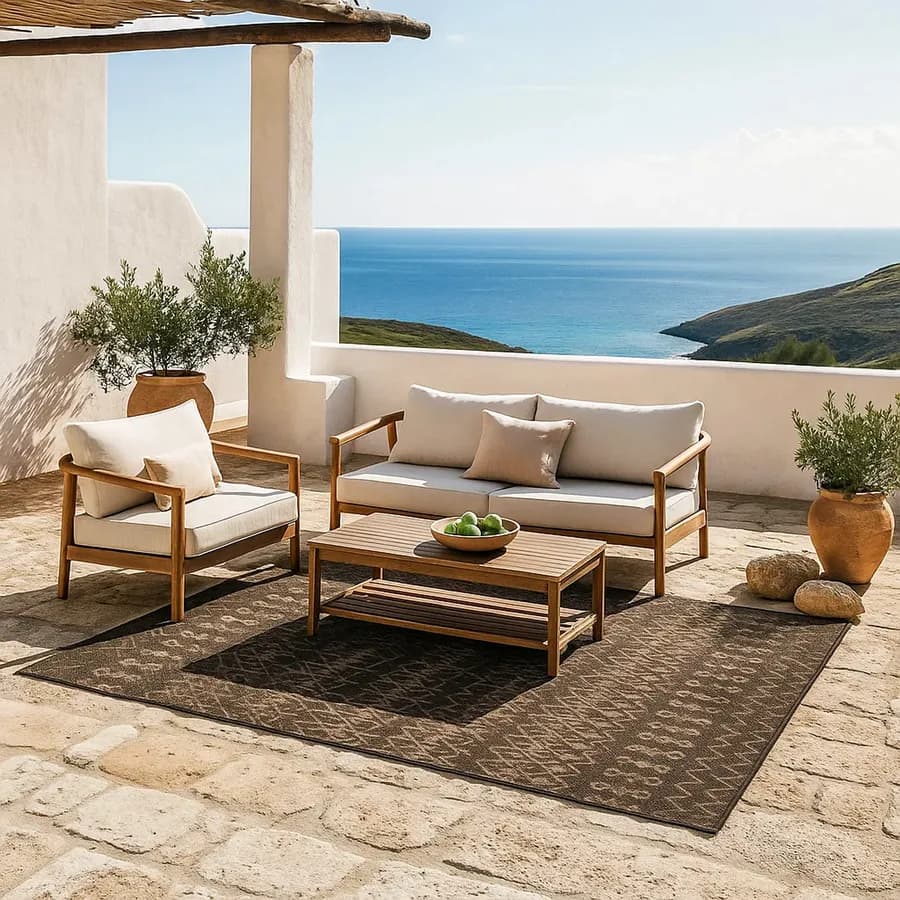 Tappeto da esterno 300x200 cm con fantasia antracite e beige