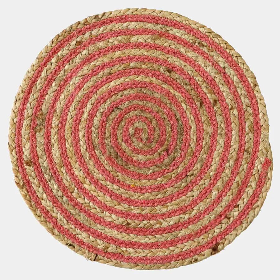 Tappeto da esterno o interno rotondo 150 cm in cotone e juta con motivo a spirale color pesca