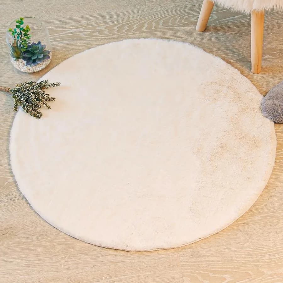 Tappeto rotondo 80 cm in similpelliccia morbida beige - Ofelia