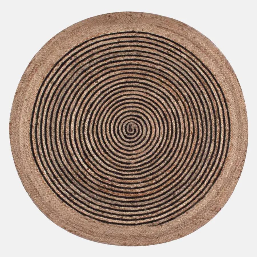 Tappeto da interno rotondo 120 cm in fibre di juta e cotone nero stile naturale