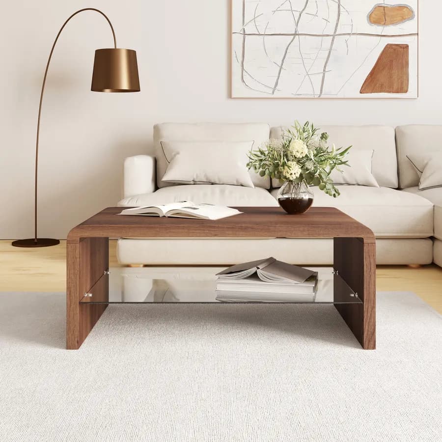 Tavolino 100x40h cm effetto rovere con ripiano in vetro - Bush