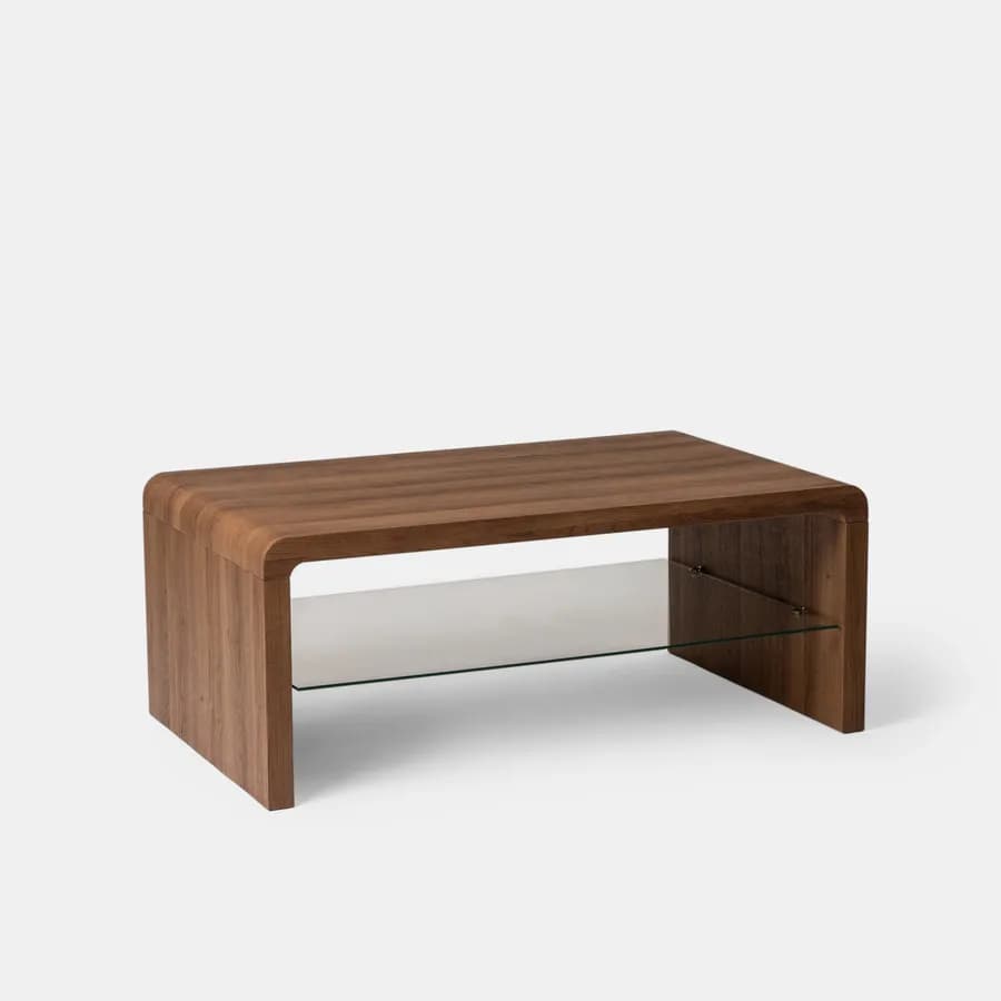 Tavolino 100x40h cm effetto rovere con ripiano in vetro - Bush