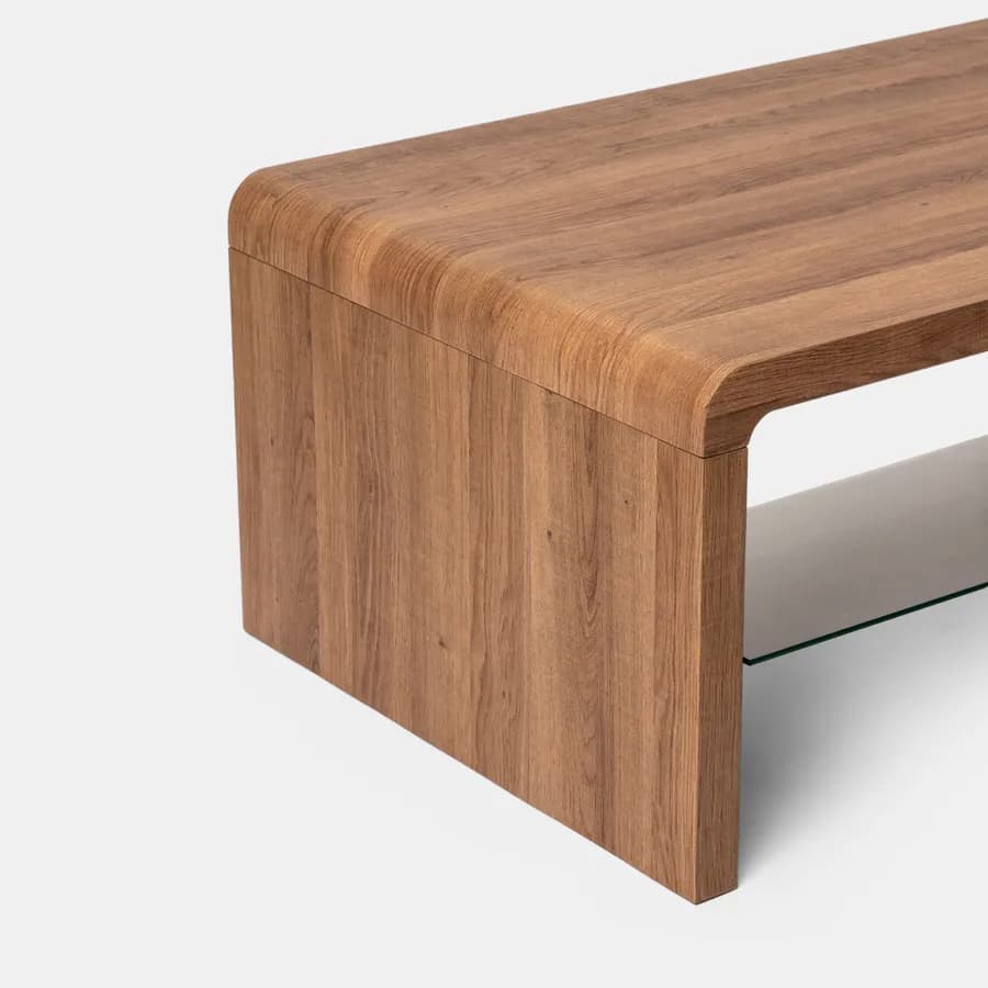 Tavolino 100x40h cm effetto rovere con ripiano in vetro - Bush