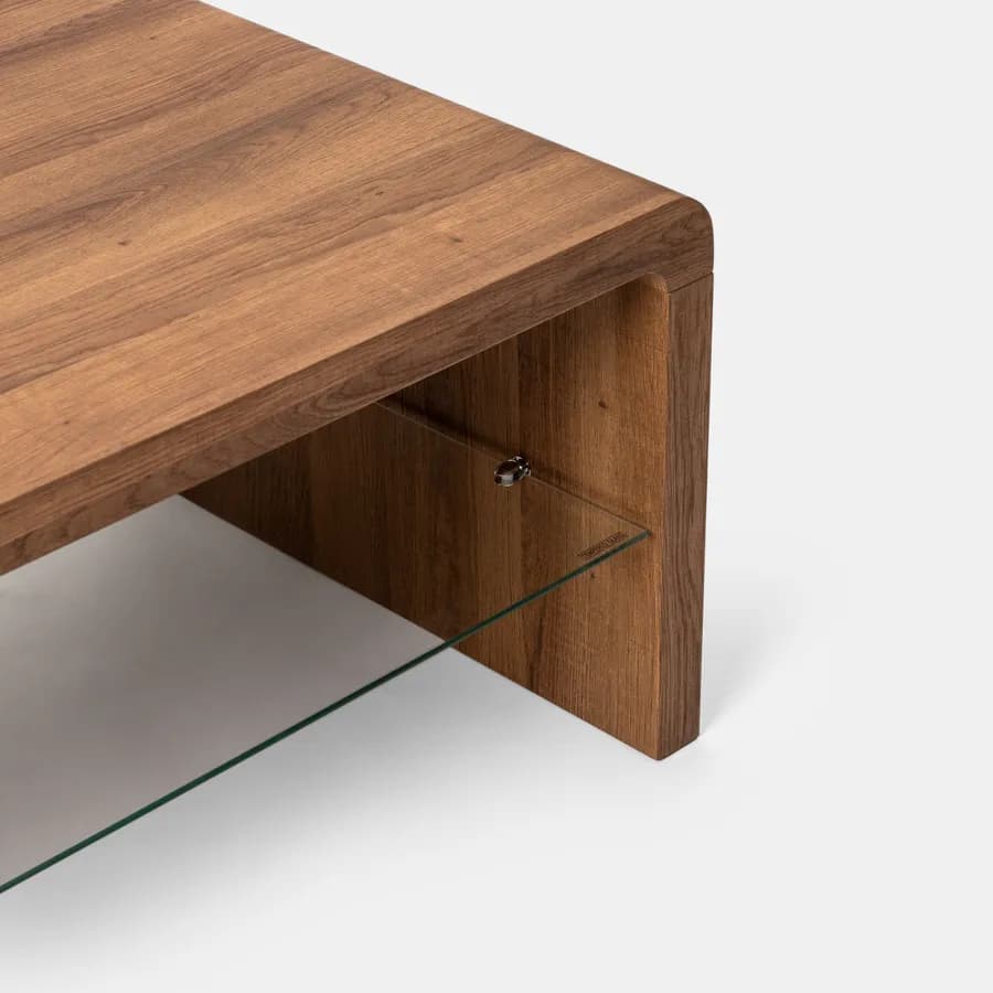 Tavolino 100x40h cm effetto rovere con ripiano in vetro - Bush
