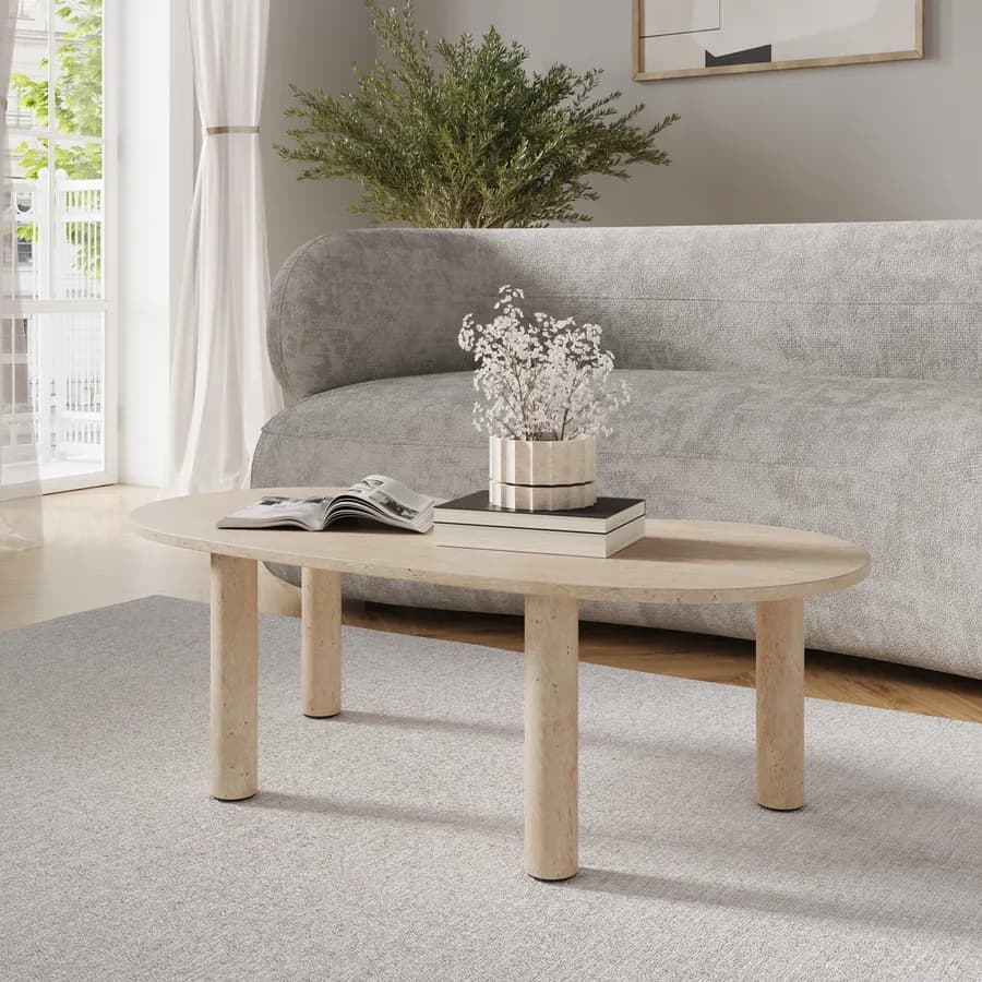 Tavolino 110x53 cm top in legno effetto travertino - Tlidon