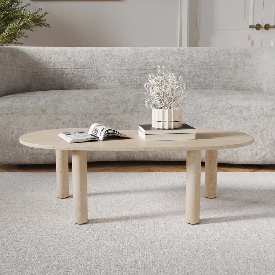 Tavolino 110x53 cm top in legno effetto travertino - Tlidon