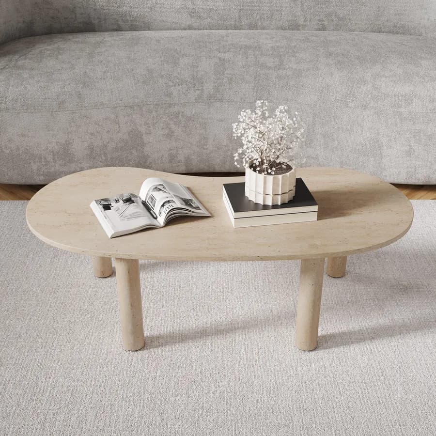 Tavolino 110x53 cm top in legno effetto travertino - Tlidon