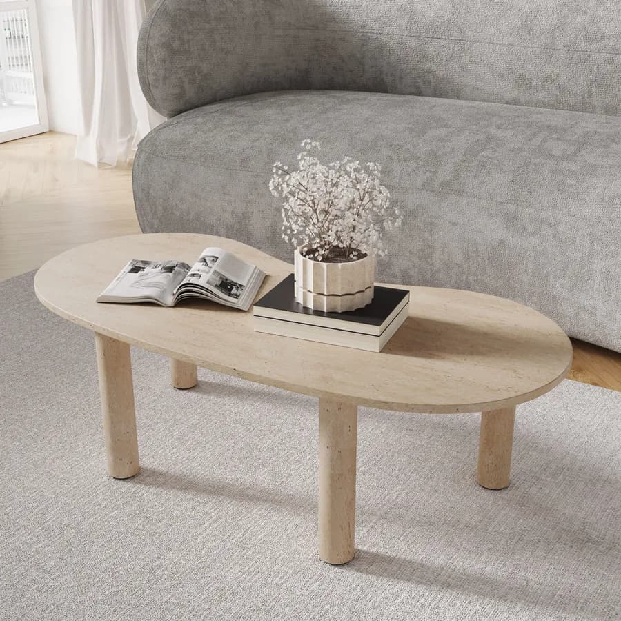 Tavolino 110x53 cm top in legno effetto travertino - Tlidon