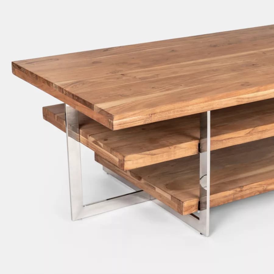 Tavolino 118 cm in legno e metallo con due ripiani - Freia Acacia