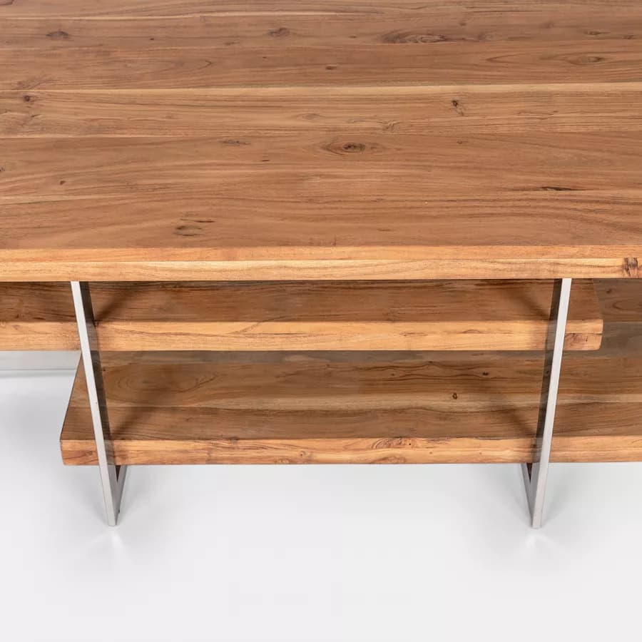 Tavolino 118 cm in legno e metallo con due ripiani - Freia Acacia
