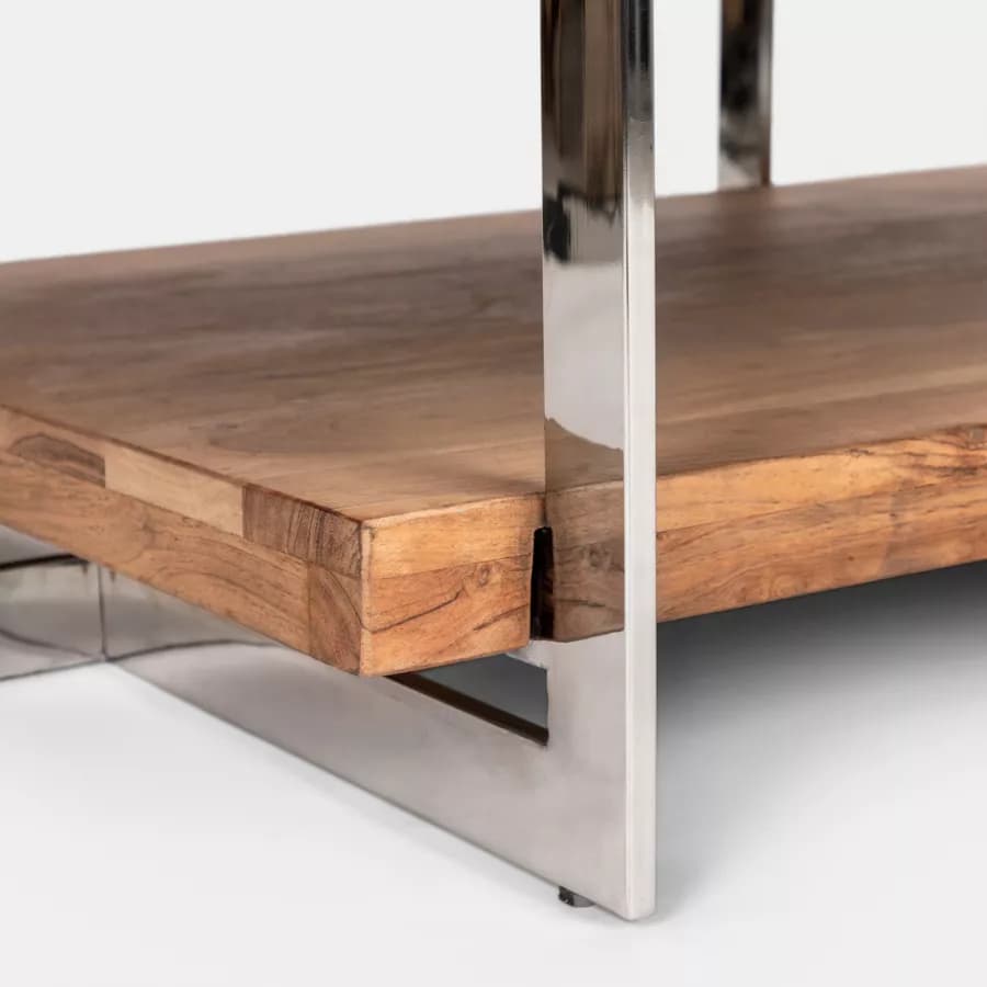 Tavolino 118 cm in legno e metallo con due ripiani - Freia Acacia