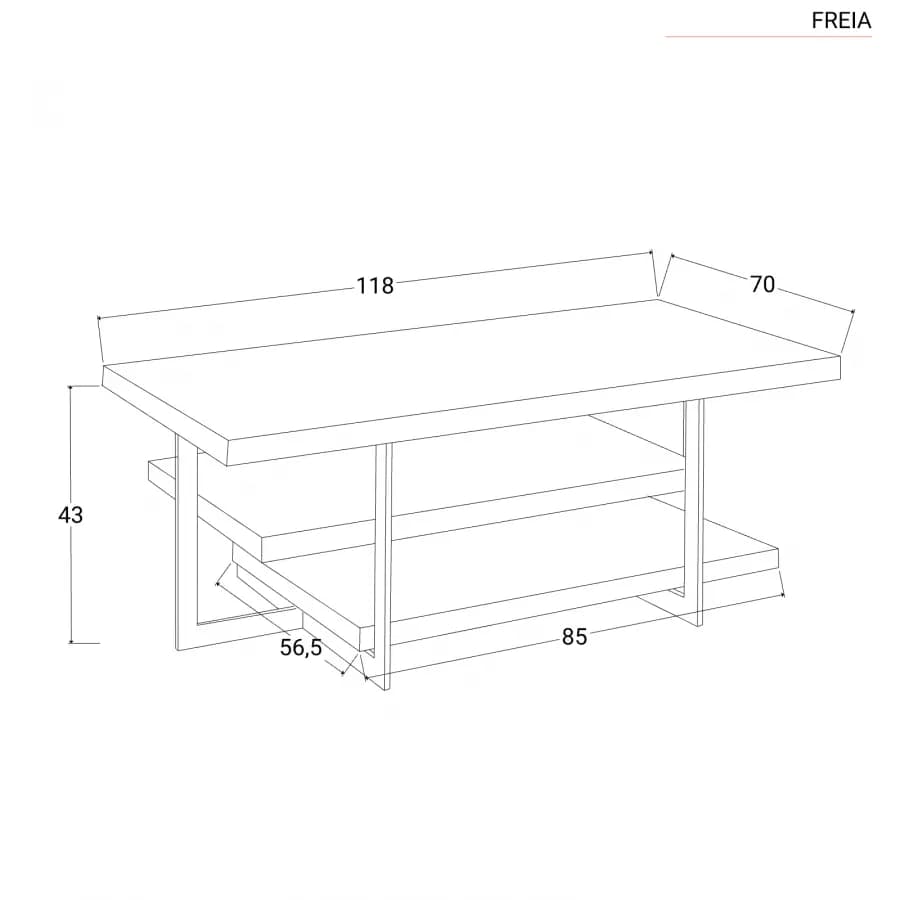 Tavolino 118 cm in legno e metallo con due ripiani - Freia Acacia