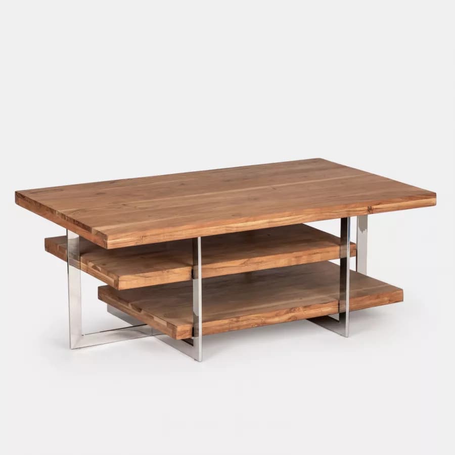 Tavolino 118 cm in legno e metallo con due ripiani - Freia Acacia