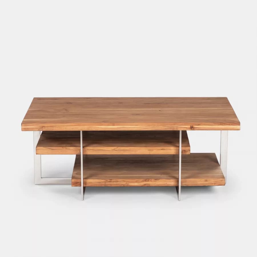 Tavolino 118 cm in legno e metallo con due ripiani - Freia Acacia