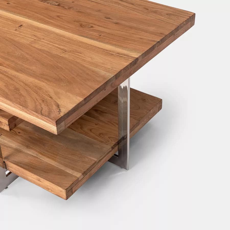 Tavolino 118 cm in legno e metallo con due ripiani - Freia Acacia