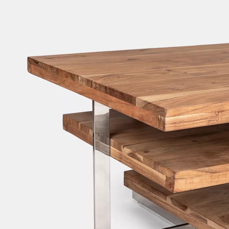 Tavolino 118 cm in legno e metallo con due ripiani - Freia Acacia