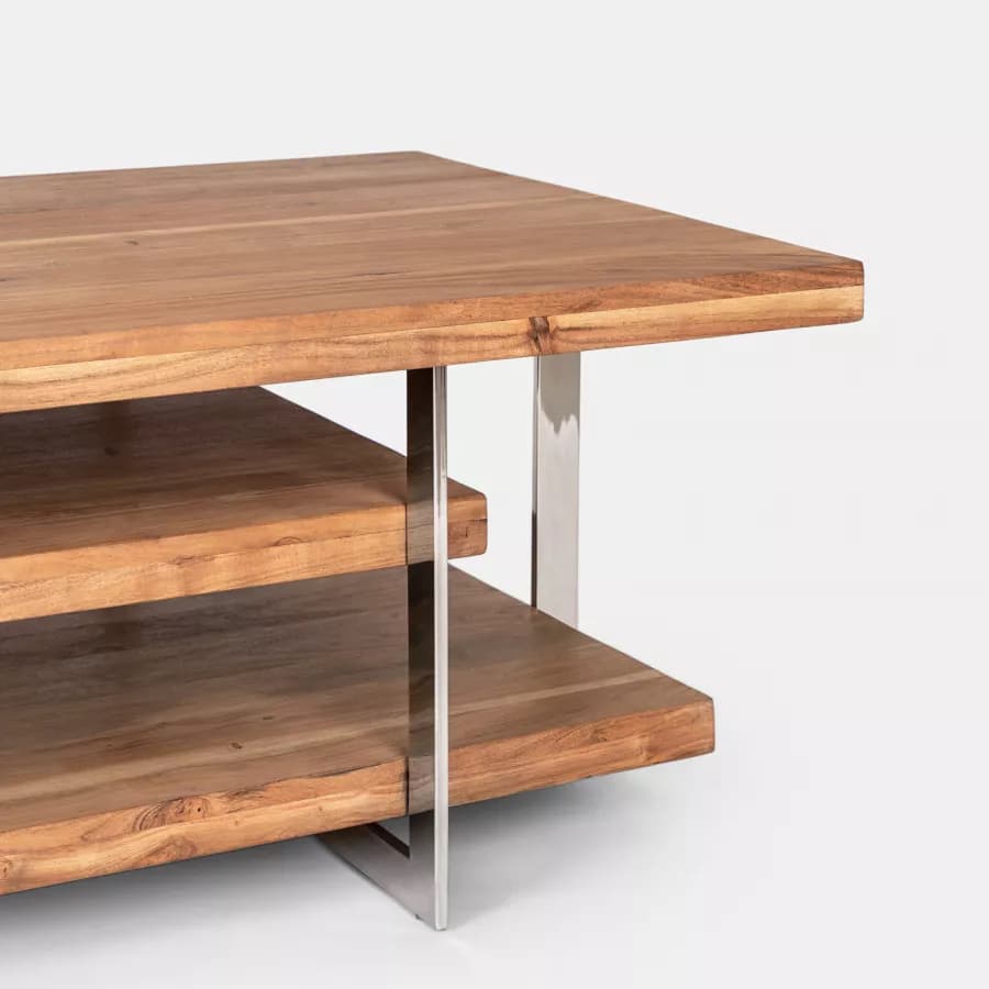 Tavolino 118 cm in legno e metallo con due ripiani - Freia Acacia