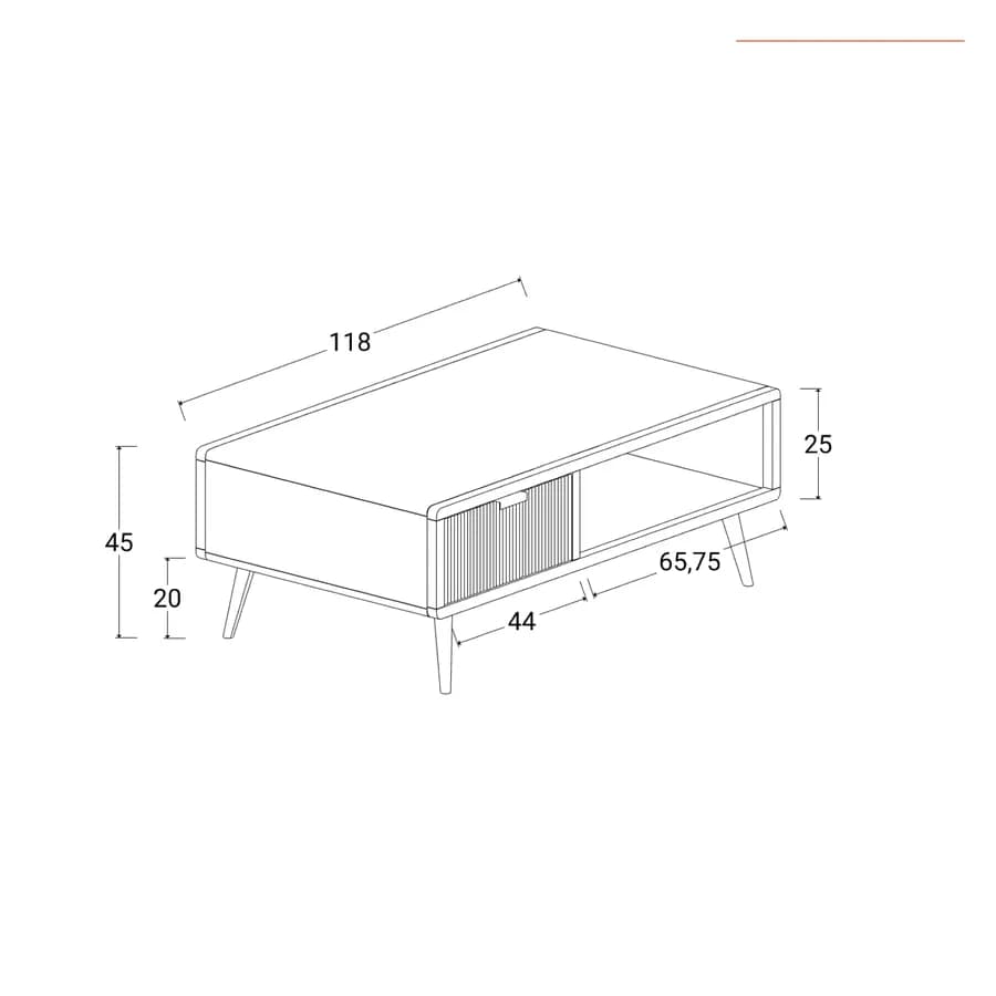 Tavolino 118x45h cm in legno di acacia cannettato con vano a giorno e 2 cassetti - Gunadi