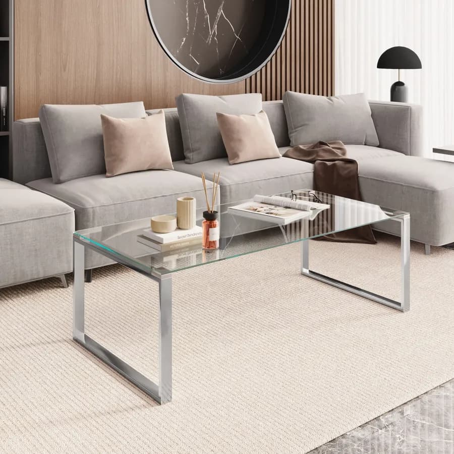 Tavolino 120x40h cm in acciaio con piano in vetro - Guvia