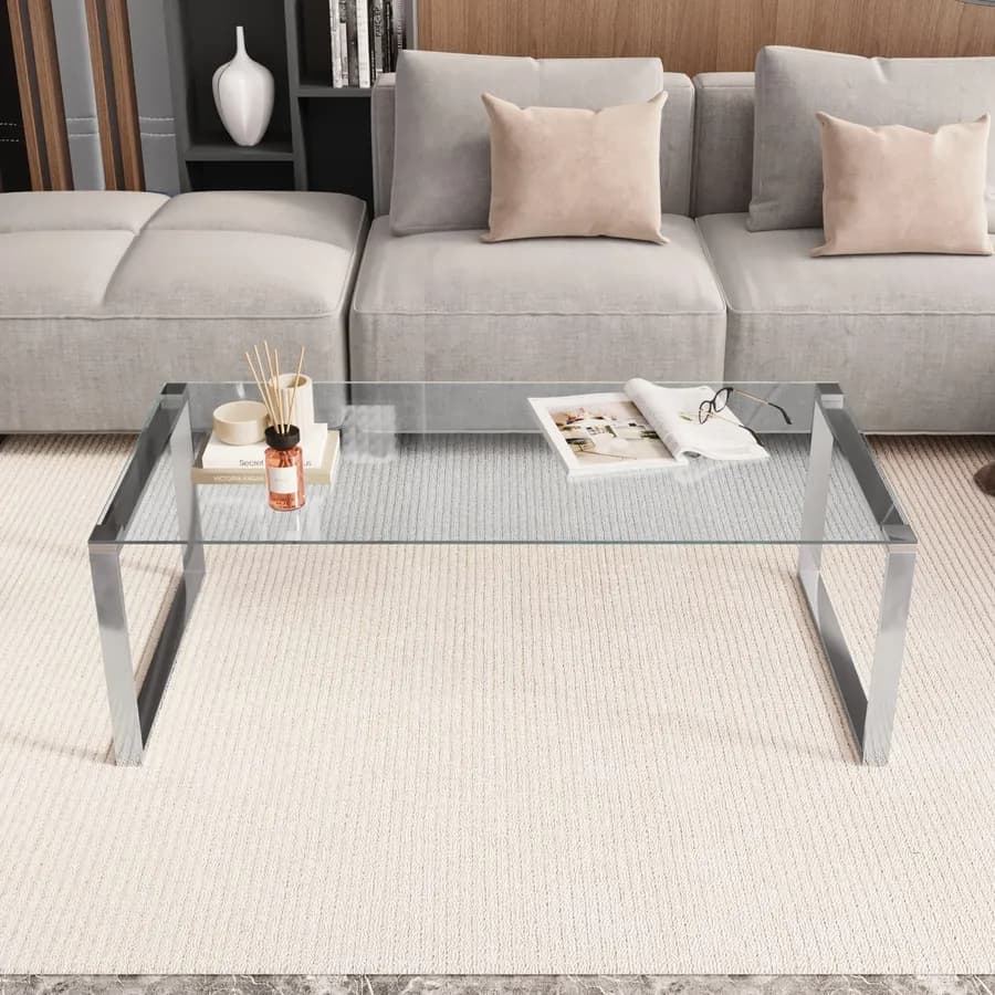 Tavolino 120x40h cm in acciaio con piano in vetro - Guvia