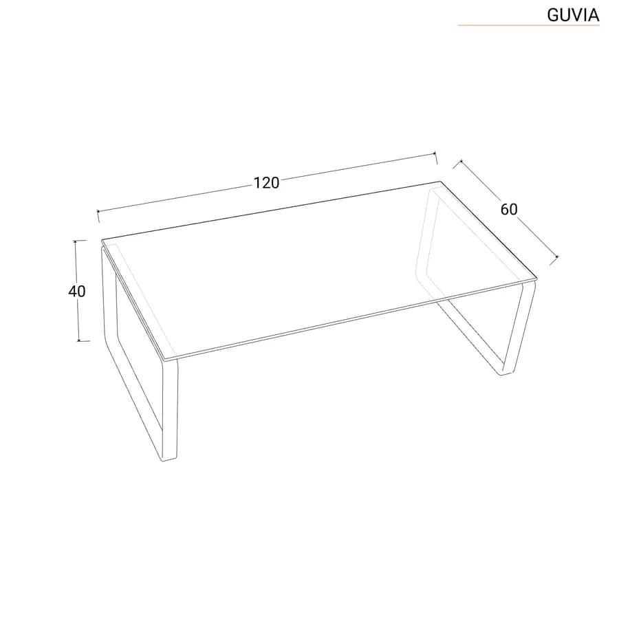 Tavolino 120x40h cm in acciaio con piano in vetro - Guvia