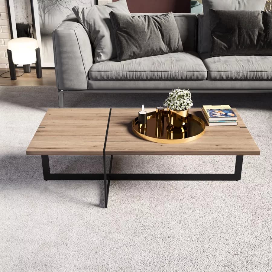 Tavolino 120x60 cm top rovere e gambe in metallo nere - Morfeo