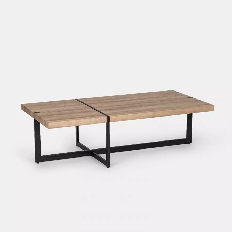 Tavolino 120x60 cm top rovere e gambe in metallo nere - Morfeo