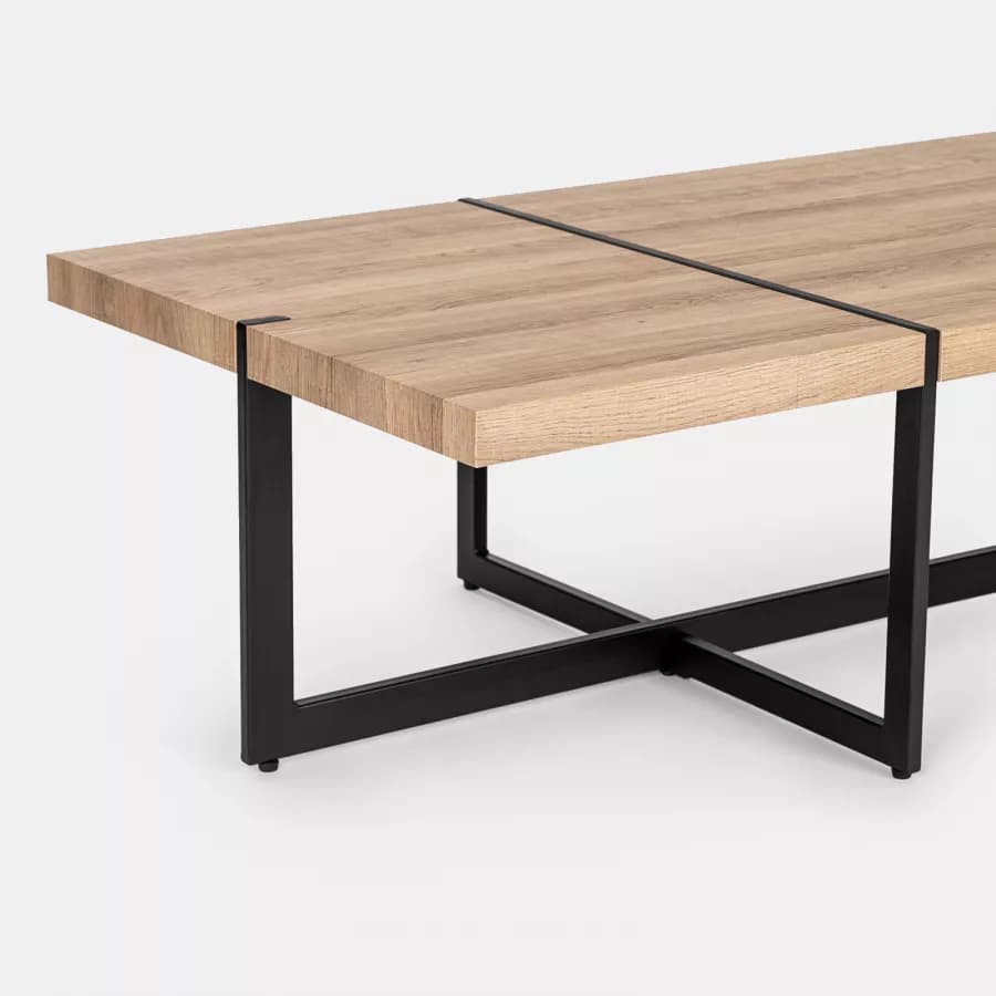Tavolino 120x60 cm top rovere e gambe in metallo nere - Morfeo