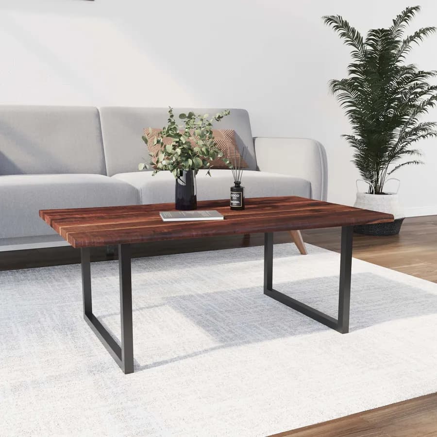 Tavolino 120x70 cm in legno di acacia con gambe a U 3x3 cm nere - Freia Bosco