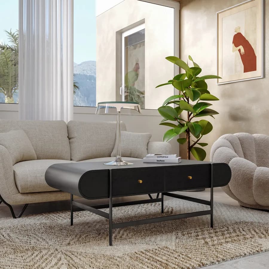 Tavolino 122x60 cm in legno nero craven e metallo nero con 2 cassetti - Kirki