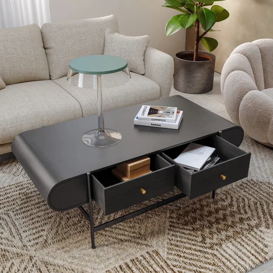 Tavolino 122x60 cm in legno nero craven e metallo nero con 2 cassetti - Kirki