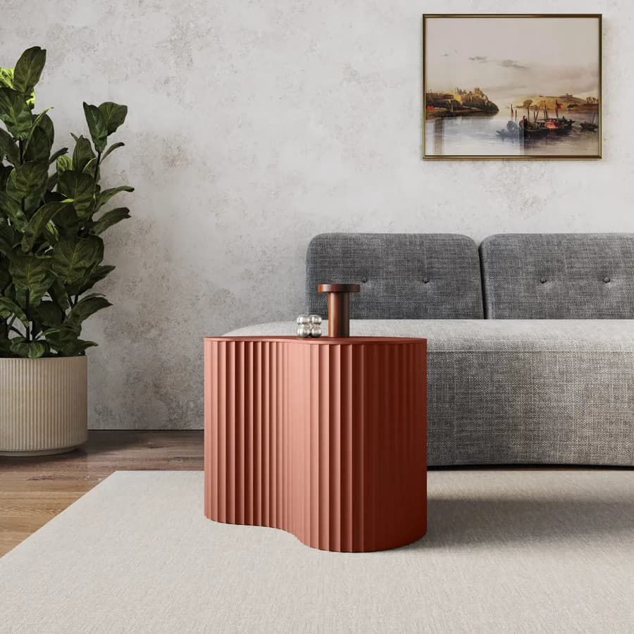 Tavolino 34x50 cm in legno cannettato terracotta - Newport