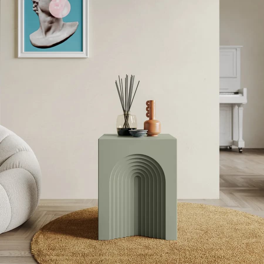 Tavolino 35x35 cm in legno salvia con struttura ad arco intagliato - Dedim