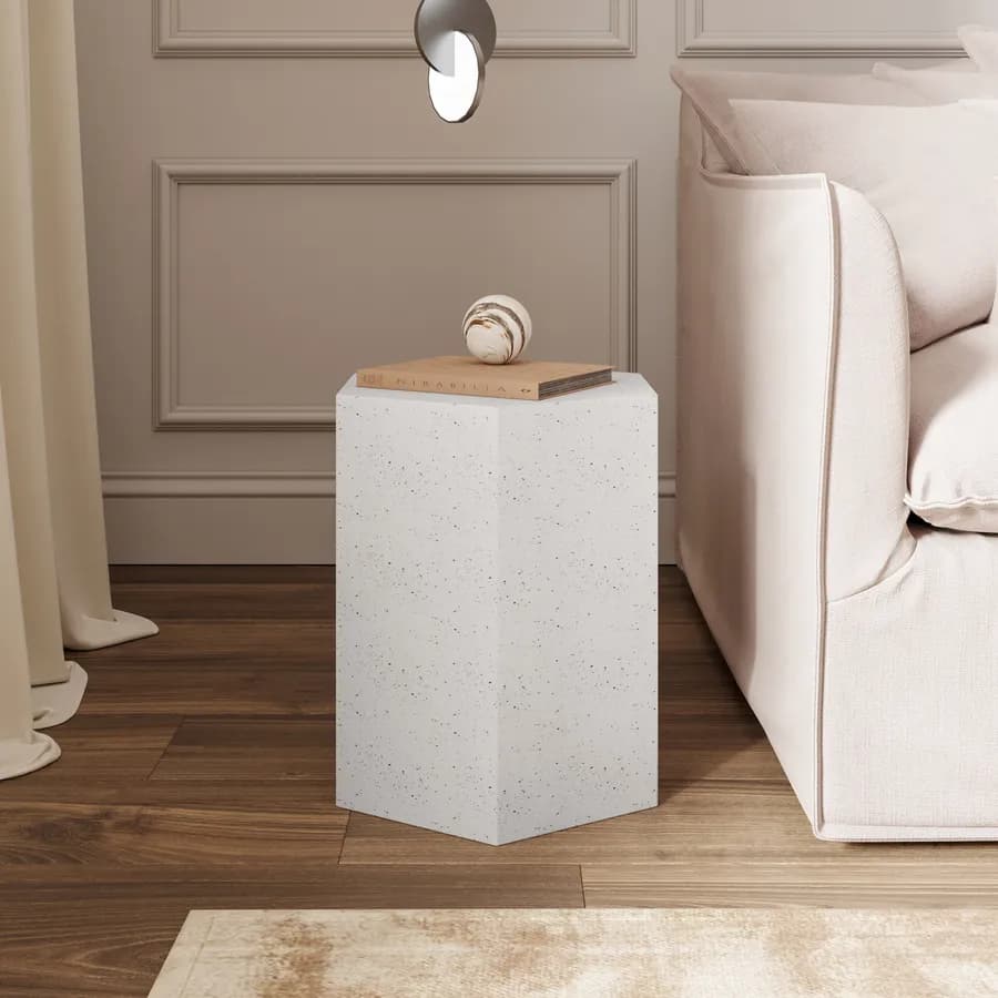 Tavolino 37x32 cm esagonale in ossido di magnesio bianco - Kiro