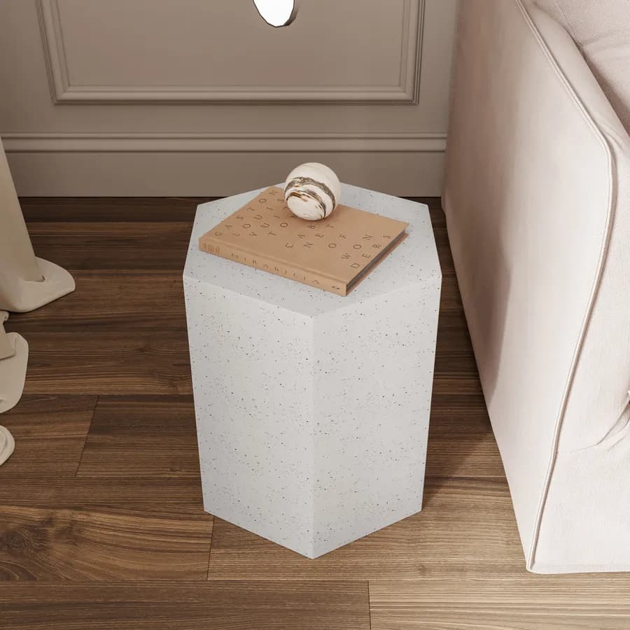 Tavolino 37x32 cm esagonale in ossido di magnesio bianco - Kiro