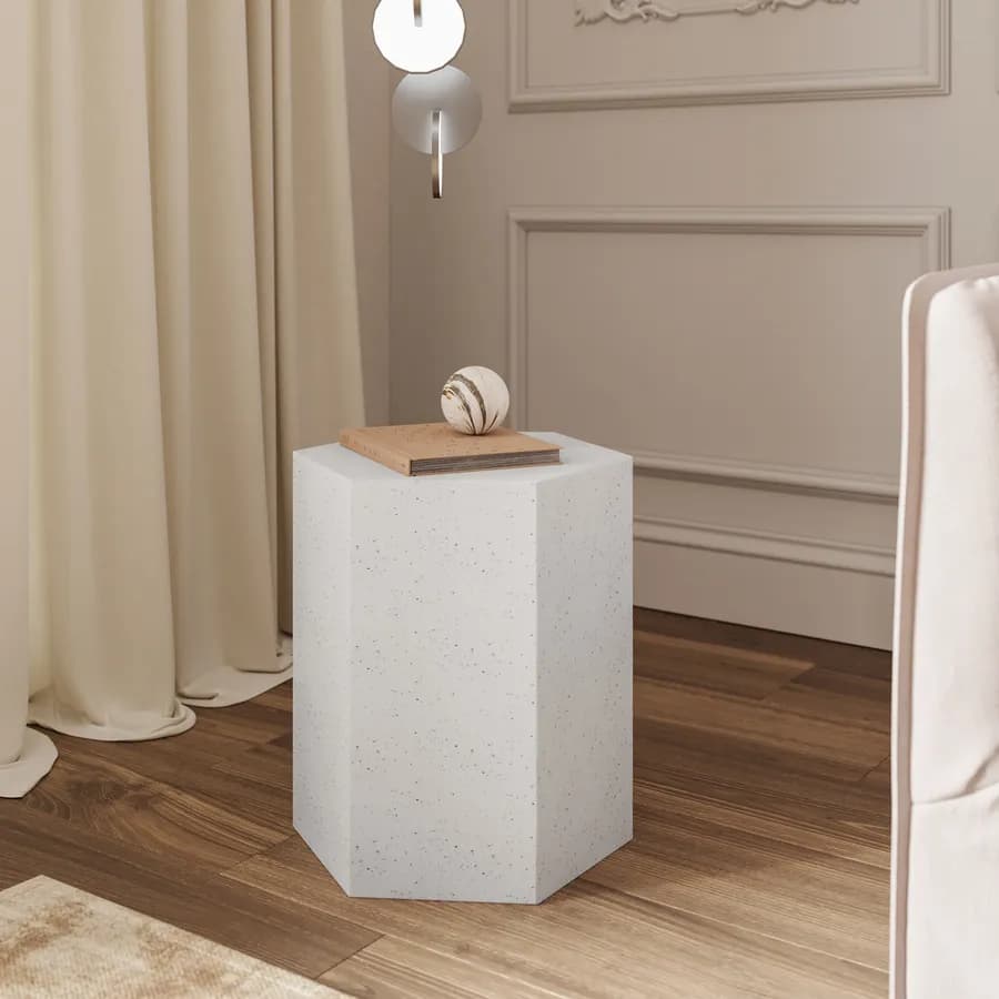 Tavolino 37x32 cm esagonale in ossido di magnesio bianco - Kiro