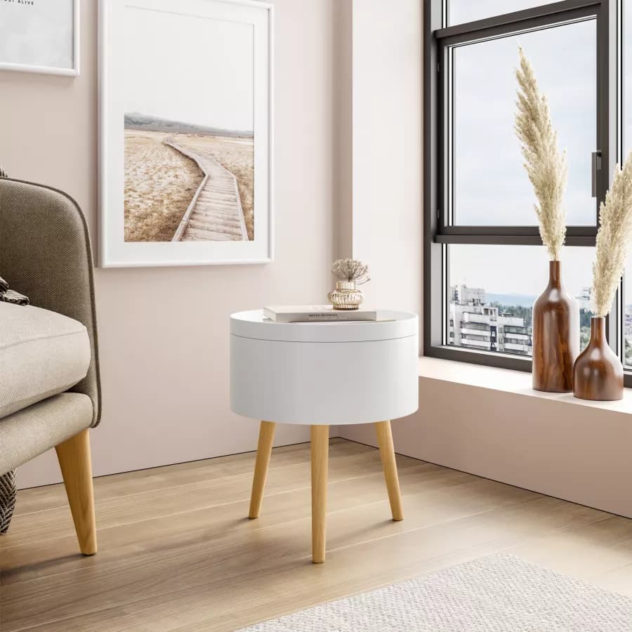 Tavolino contenitore 38 cm in legno bianco - Cheesy
