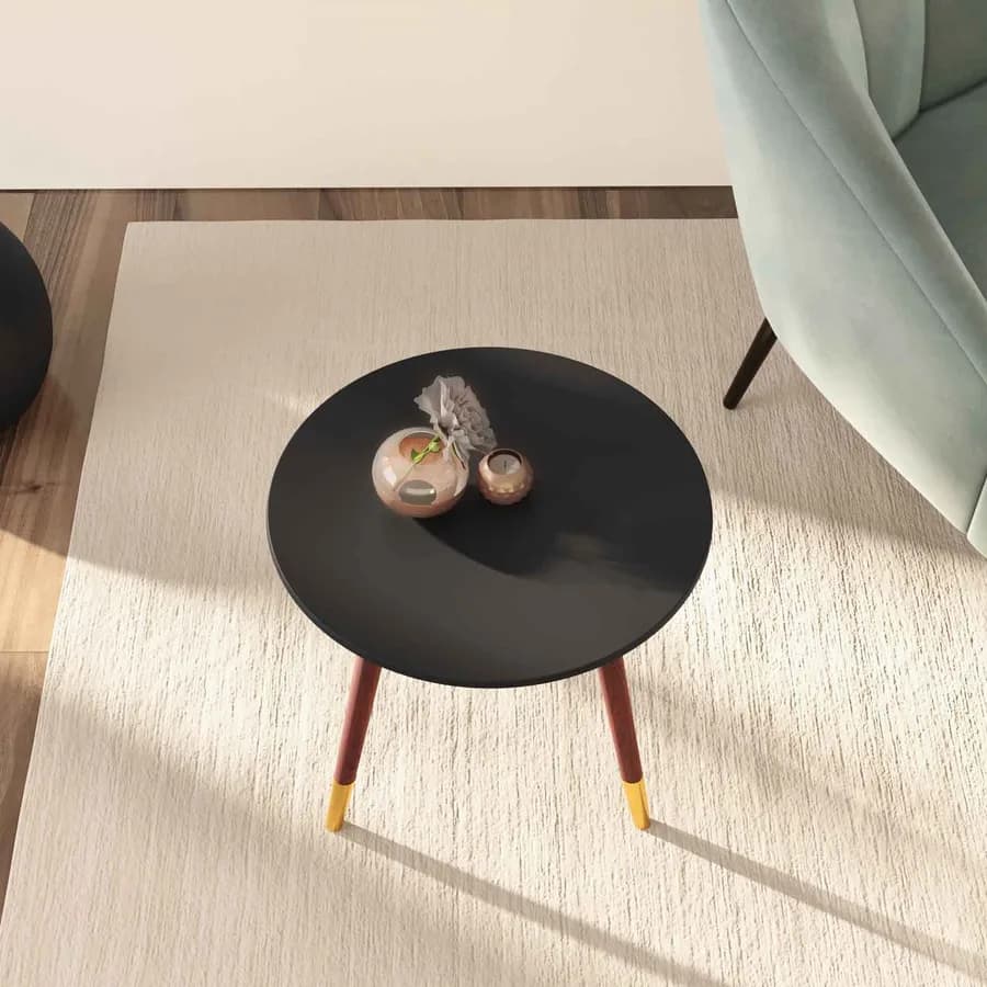 Tavolino rotondo 40 cm in legno di pino marrone e dettaglio oro - Eddie