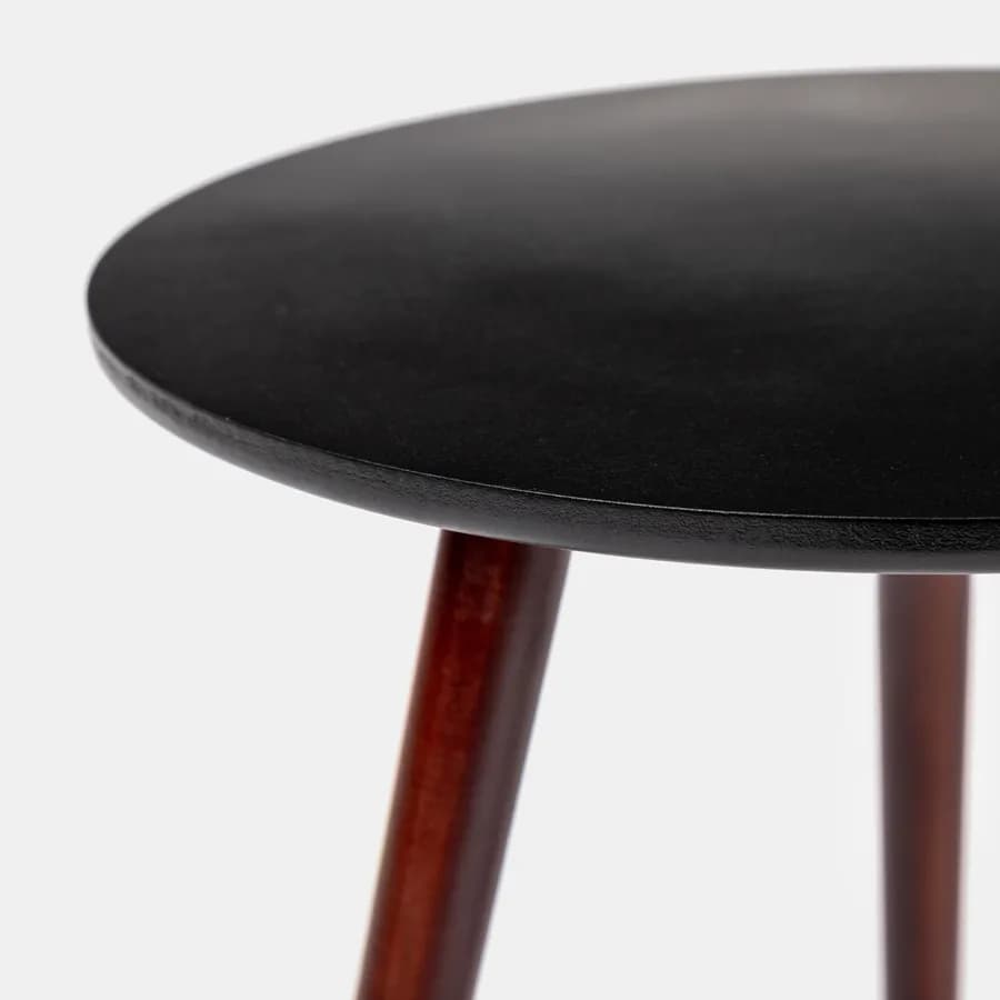 Tavolino rotondo 40 cm in legno di pino marrone e dettaglio oro - Eddie