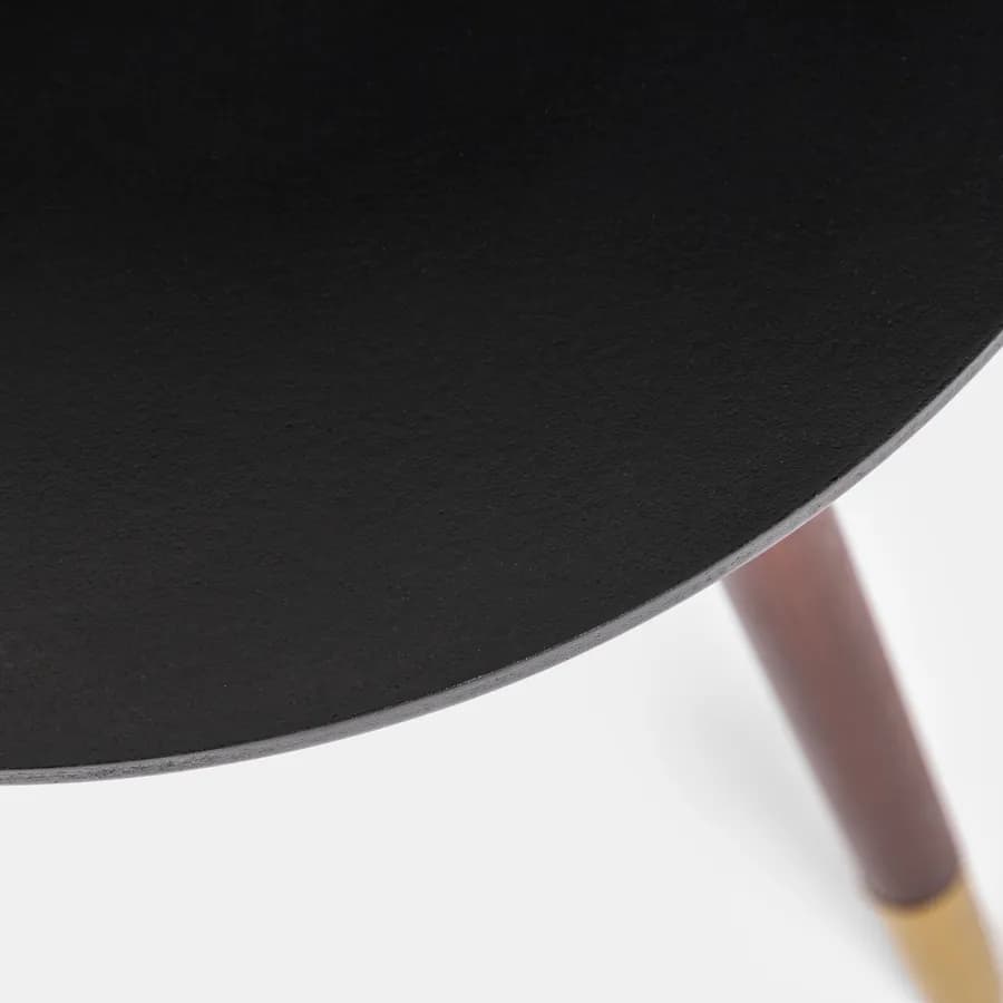 Tavolino rotondo 40 cm in legno di pino marrone e dettaglio oro - Eddie