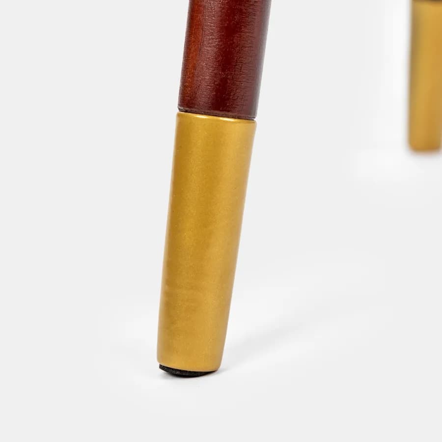 Tavolino rotondo 40 cm in legno di pino marrone e dettaglio oro - Eddie